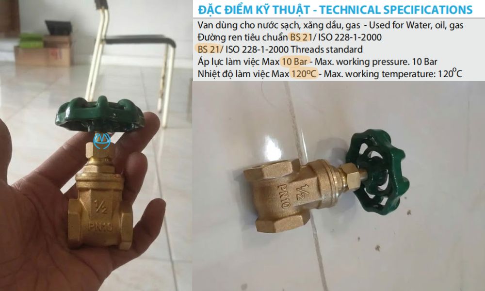 thông số kỹ thuật của van cửa mi dn15