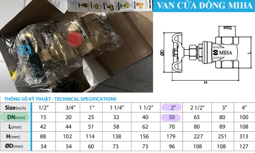 tra cứu kích thước của van cửa miha dn50