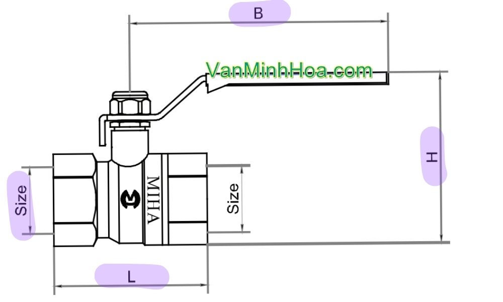các thông số kích thước của van bi miha tay inox dn100