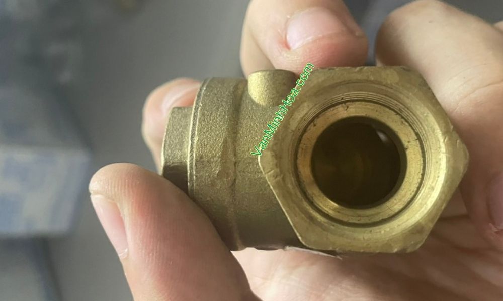 cận cảnh đầu ren trong của van 1 chiều lá miha dn32