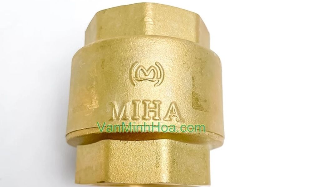 cận cảnh mặt logo của van 1 chiều lò xo miha dn80