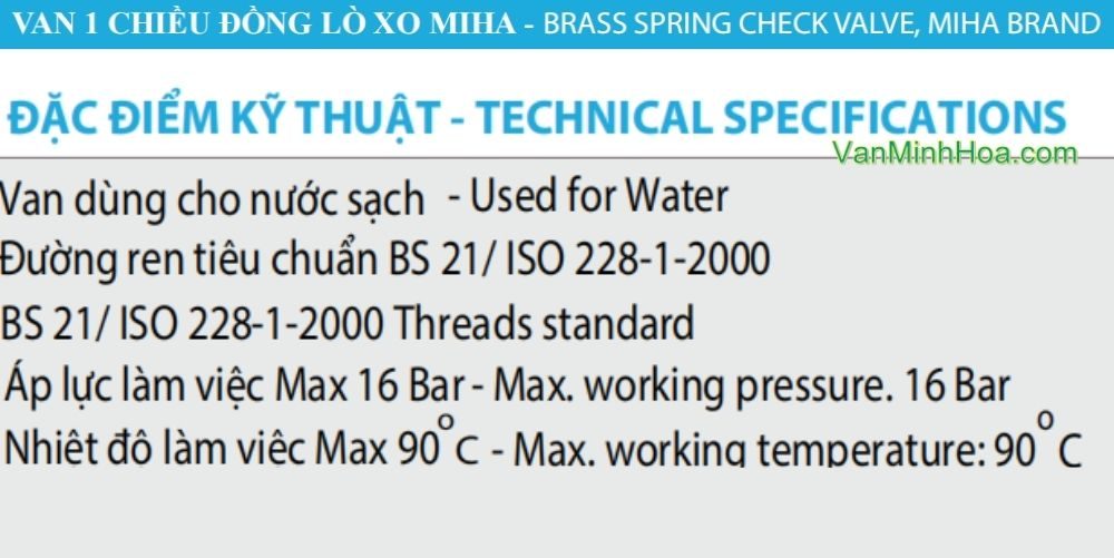 đặc điểm của van 1 chiều lò xo miha dn80
