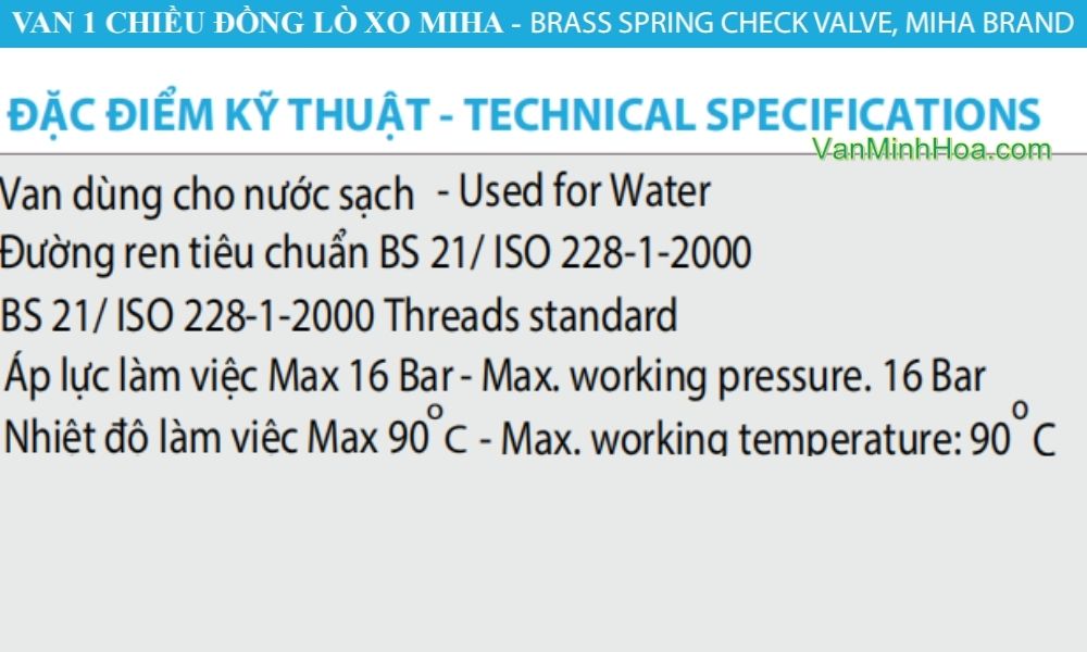đặc điểm của van 1 chiều lò xo miha dn80