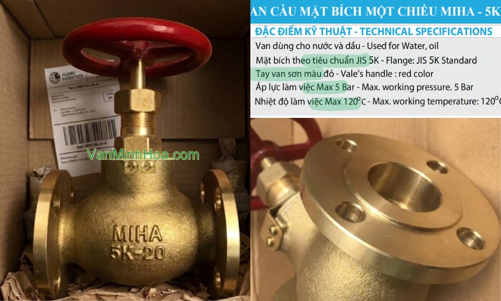 đặc điểm của van cầu miha 5k 1 chiều dn15