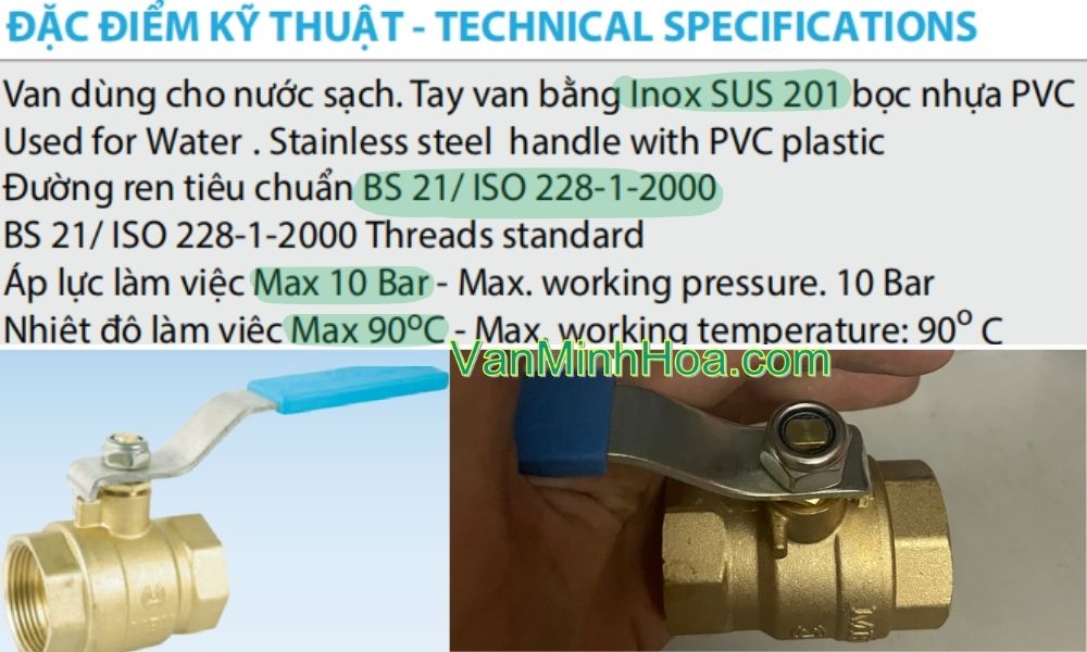 đặc điểm kỹ thuật của van bi mbv tay gạt dn15