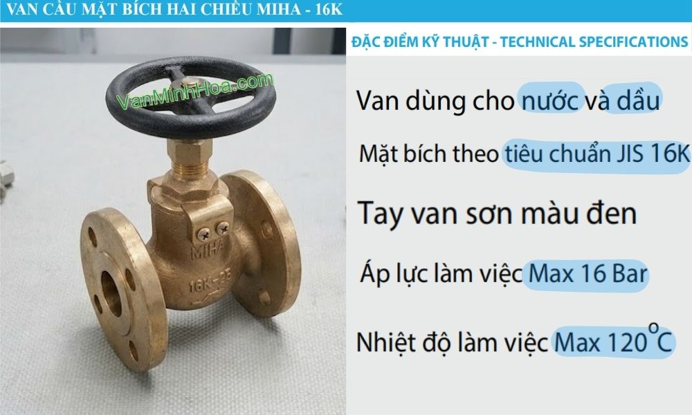 đặc điểm kỹ thuật của van cầu miha 16k 2 chiều dn25