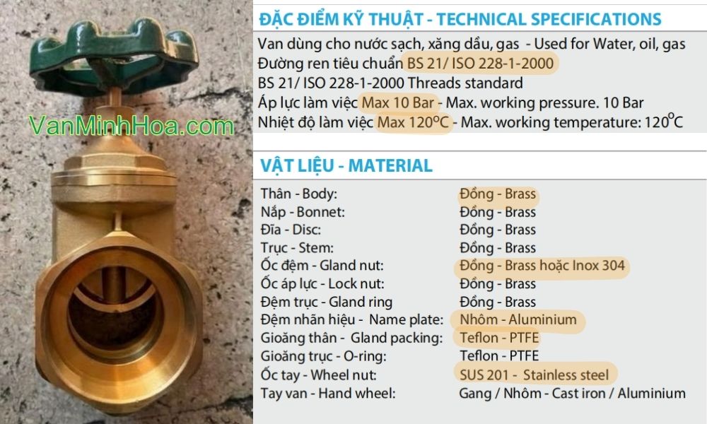 đặc điểm kỹ thuật của van cửa mi dn100