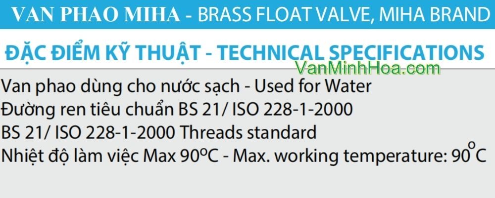 đặc điểm kỹ thuật của van phao miha dn32