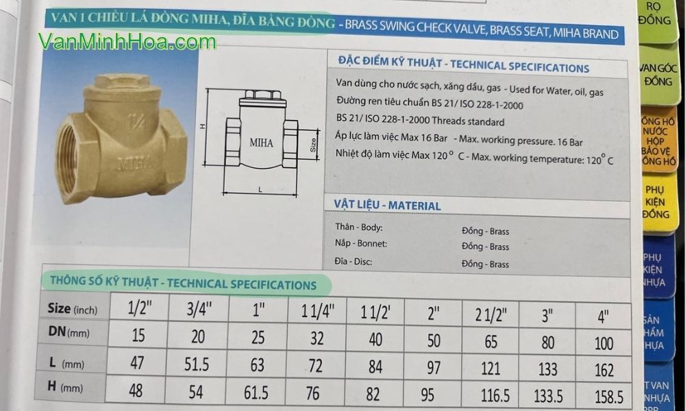 đọc thông tin của van 1 chiều lá miha dn80 trong catalogue