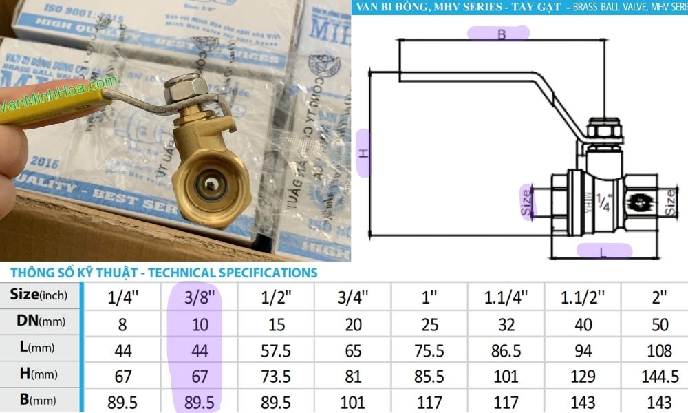 kích thước của van bi mhv dn10