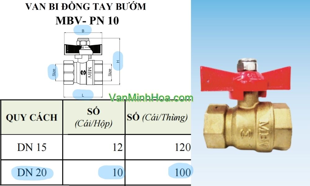quy cách đóng gói của van bi mbv tay bướm dn20