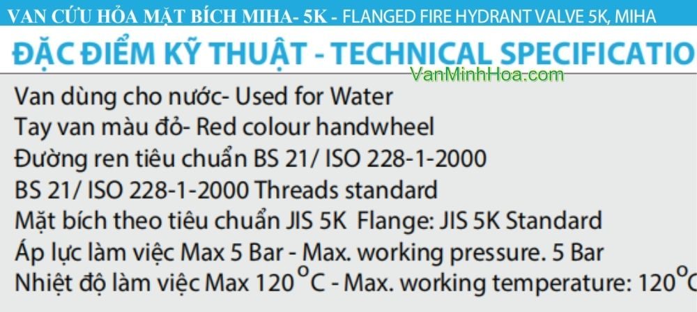 thông số kỹ thuật của van góc cứu hỏa minh hòa 5k dn65