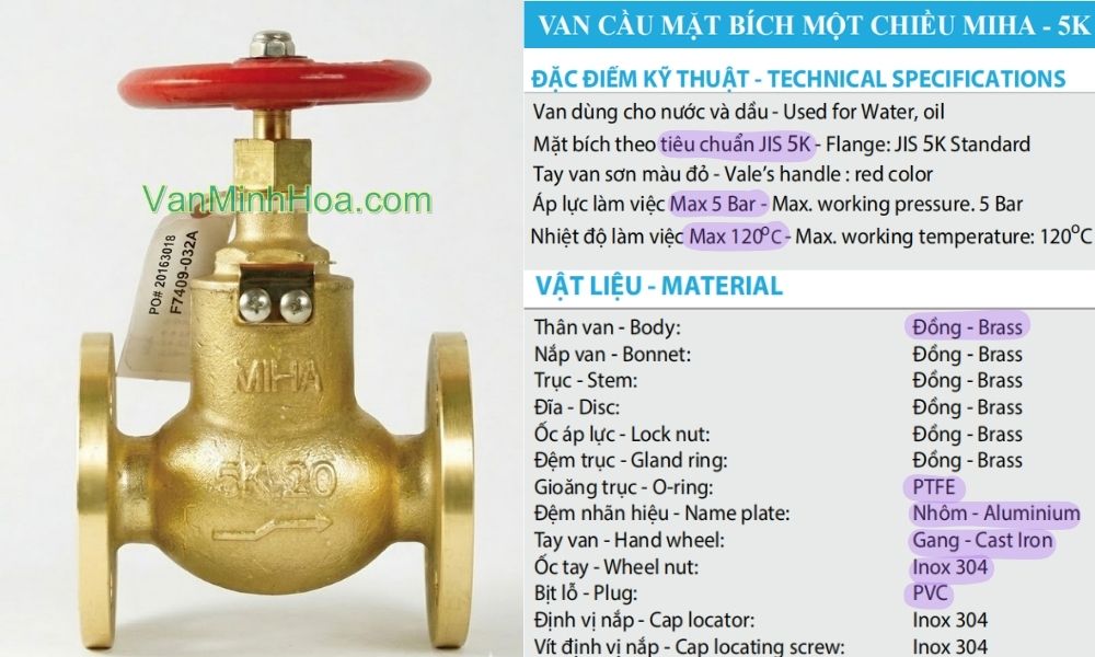 ưu điểm của van cầu miha 5k 1 chiều dn25