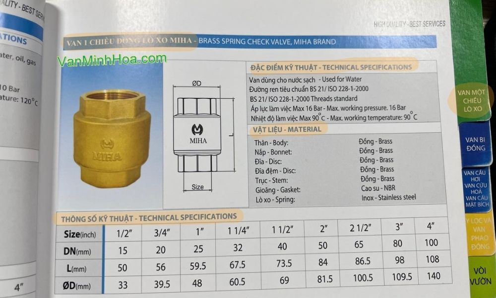 van 1 chiều lò xo miha dn80 trong catalogue