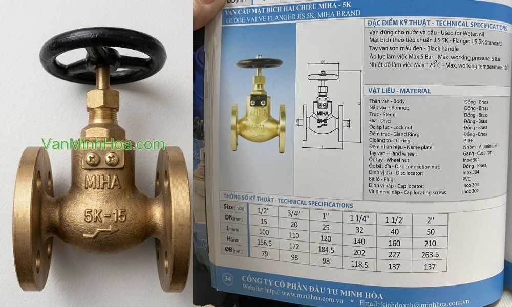 van cầu miha 5k 2 chiều dn15 trong catalogue