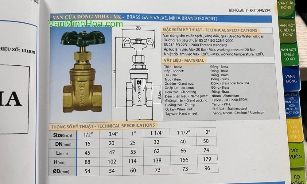 van cửa miha xk dn25 trong catalogue