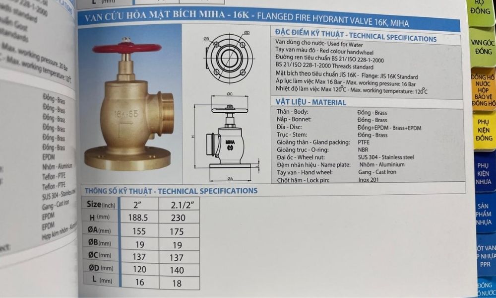 van góc cứu hỏa minh hòa 16k dn65 trong catalogue