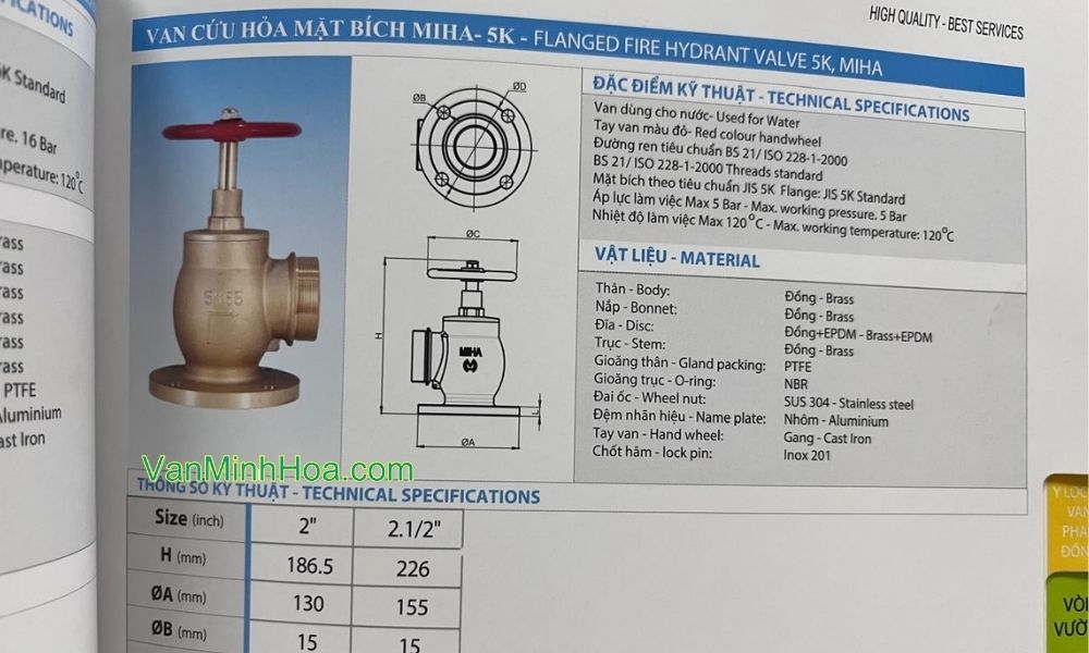 van góc cứu hỏa minh hòa 5k dn50 trong catalogue
