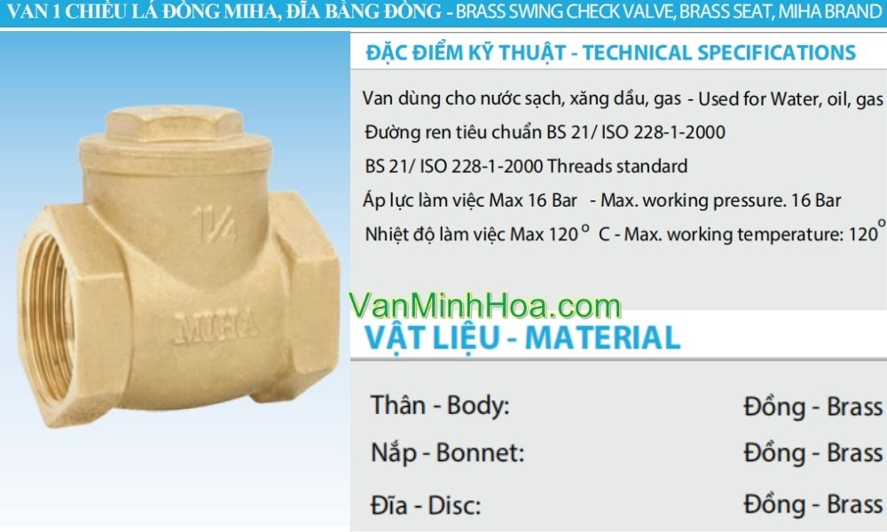 vật liệu của van 1 chiều lá miha dn32