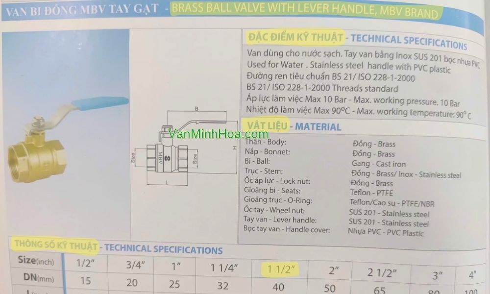 catalogue van bi mbv tay gạt dn40