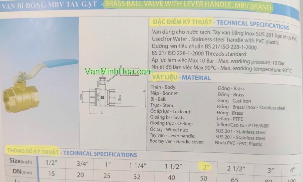 catalogue van bi mbv tay gạt dn50