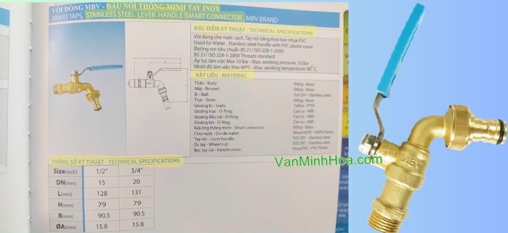 catalogue vòi vườn đồng đầu nối thông minh mbv pn10 dn20