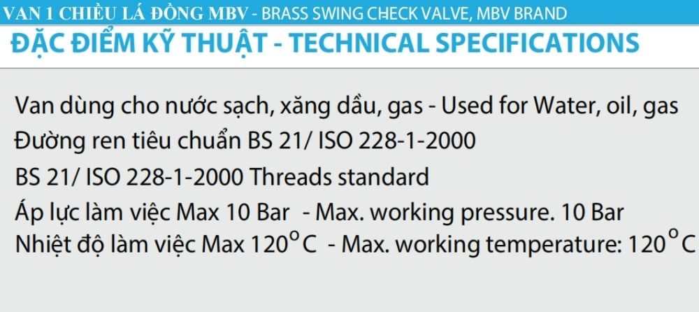đặc điểm kỹ thuật của van 1 chiều lá mbv dn80