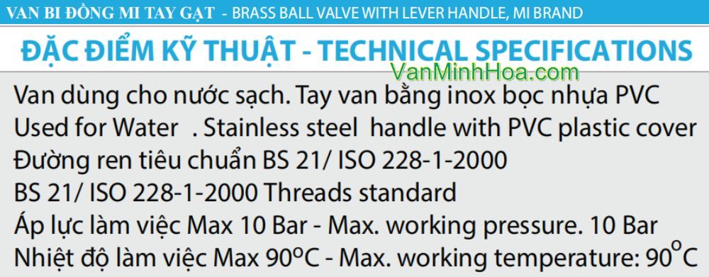 đặc điểm kỹ thuật của van bi mi dn32