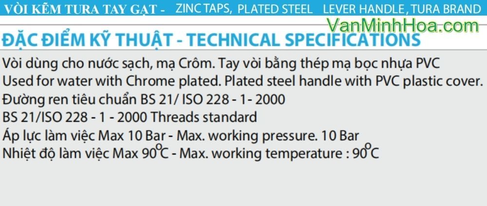 đặc điểm kỹ thuật của vòi vườn hợp kim tura pn10 dn20