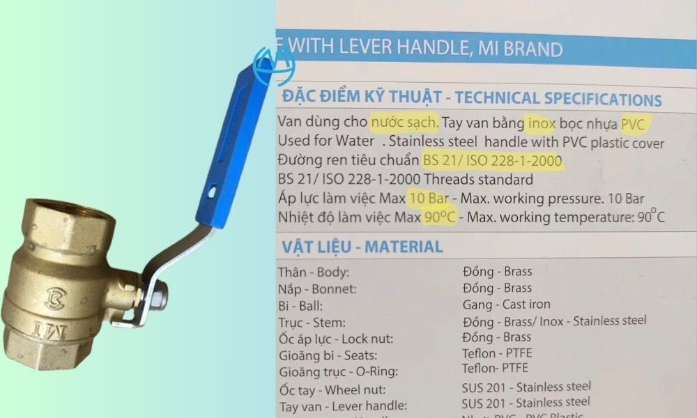 đặc điểm kỹ thuật van bi mi dn20