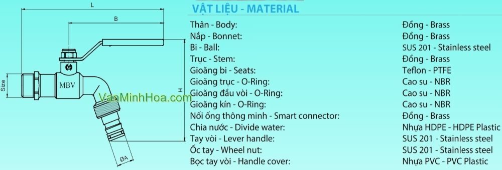 đặc điểm vòi vườn đồng đầu nối thông minh mbv pn10 dn15
