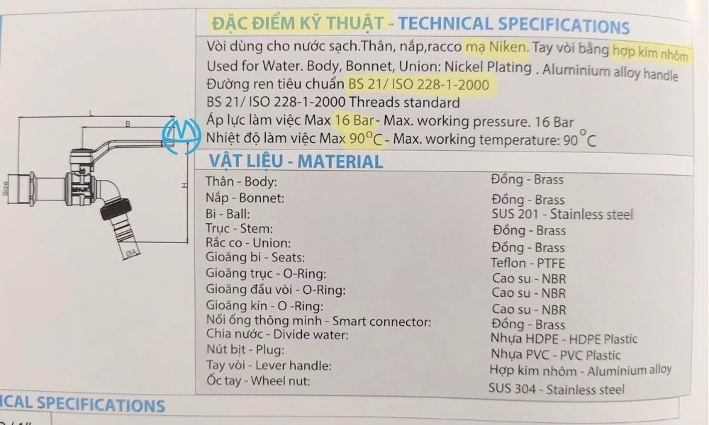 đặc điểm vòi vườn đồng mạ miha xk pn16 dn20