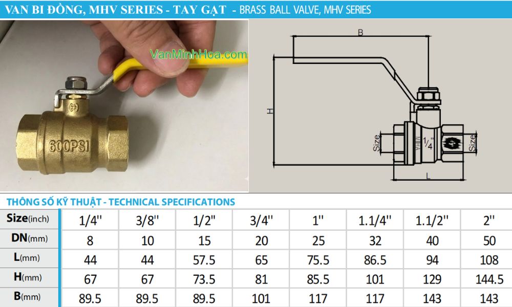 kích thước lắp đặt của van bi mhv dn40