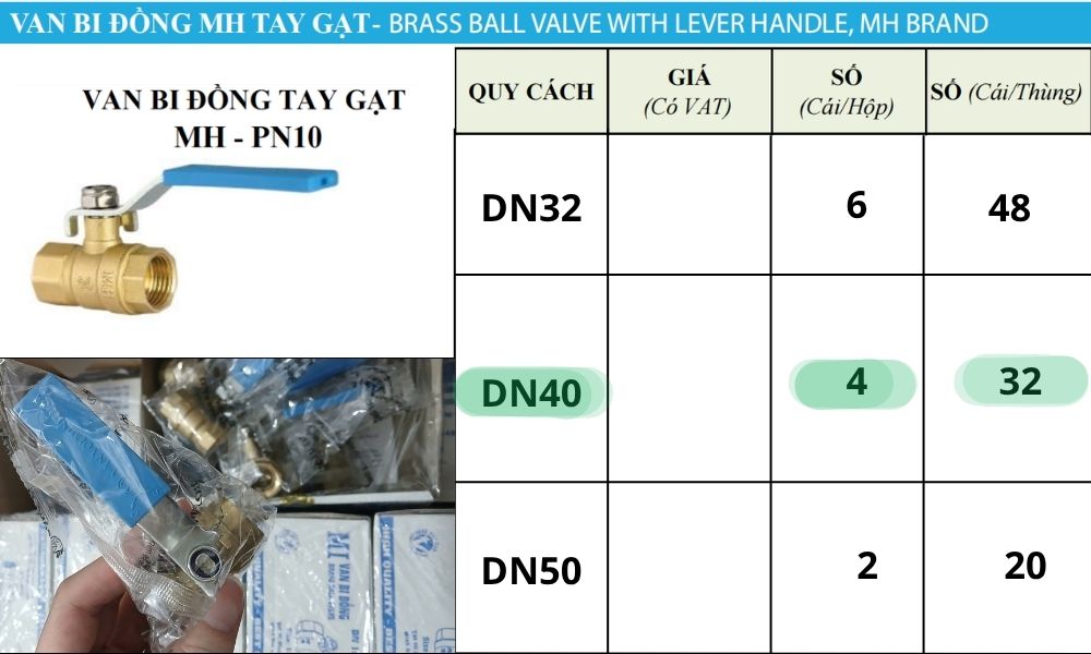 quy cách đóng gói của van bi mh dn40