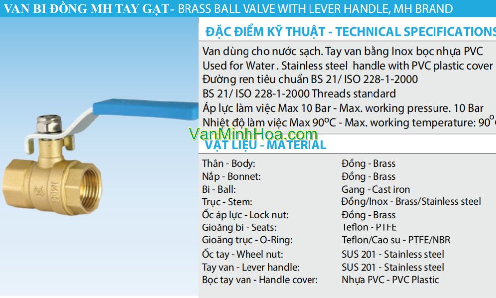 thông số kỹ thuật của van bi mh dn32