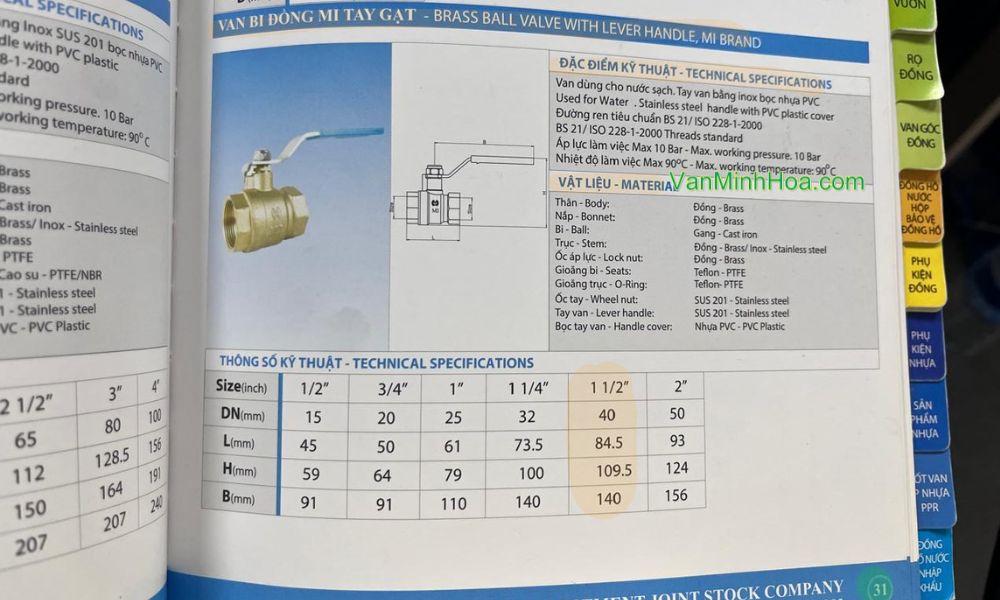 tra cứu van bi mi dn40 trong catalogue