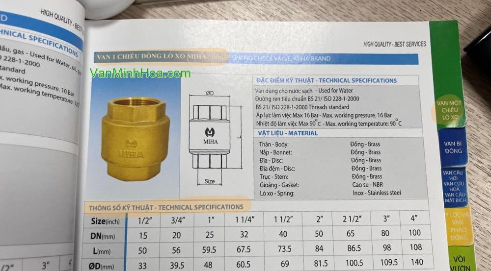 van 1 chiều lò xo miha dn25 trong catalogue