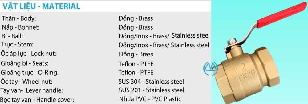 vật liệu van bi miha xk pn20 dn50
