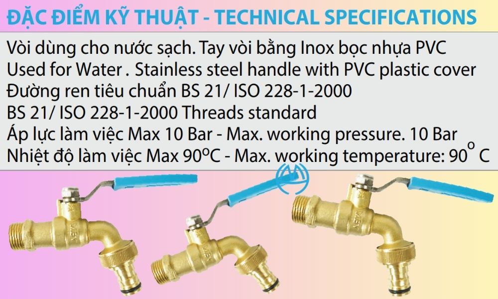 vật liệu vòi vườn đồng đầu nối thông minh mbv pn10 dn15