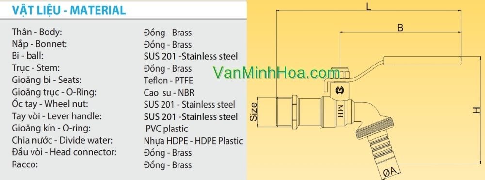 vật liệu vòi vườn đồng mh pn10 dn15