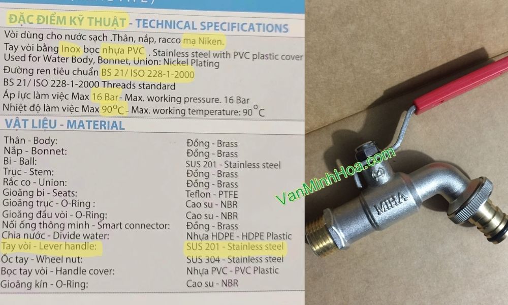 vòi vườn đồng mạ miha pn16 dn15 tay inox