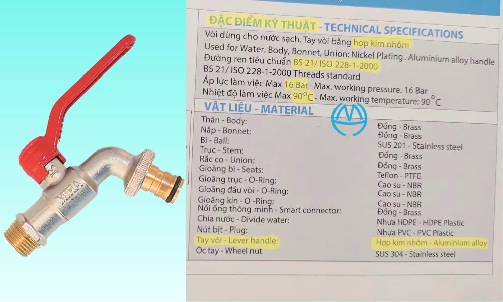 vòi vườn đồng mạ miha pn16 dn15 tay nhôm