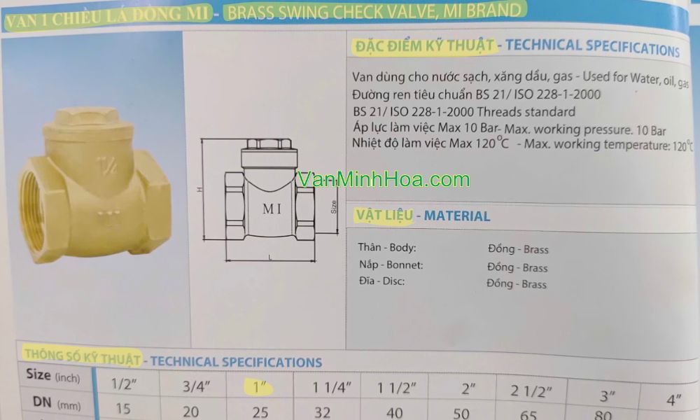 catalogue van 1 chiều lá mi dn25