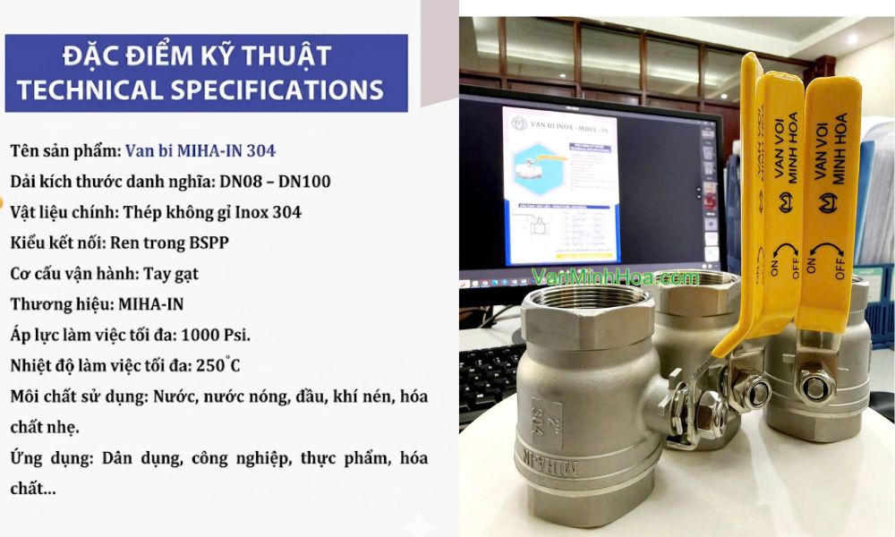 đặc điểm kỹ thuật của van bi miha-in dn50