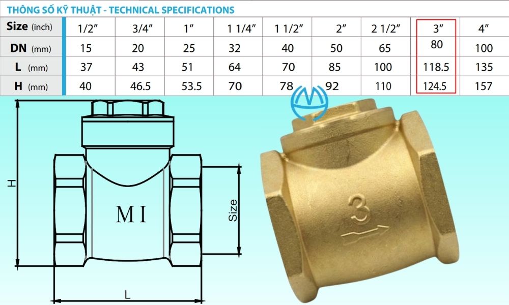 kích thước van 1 chiều lá mi dn80