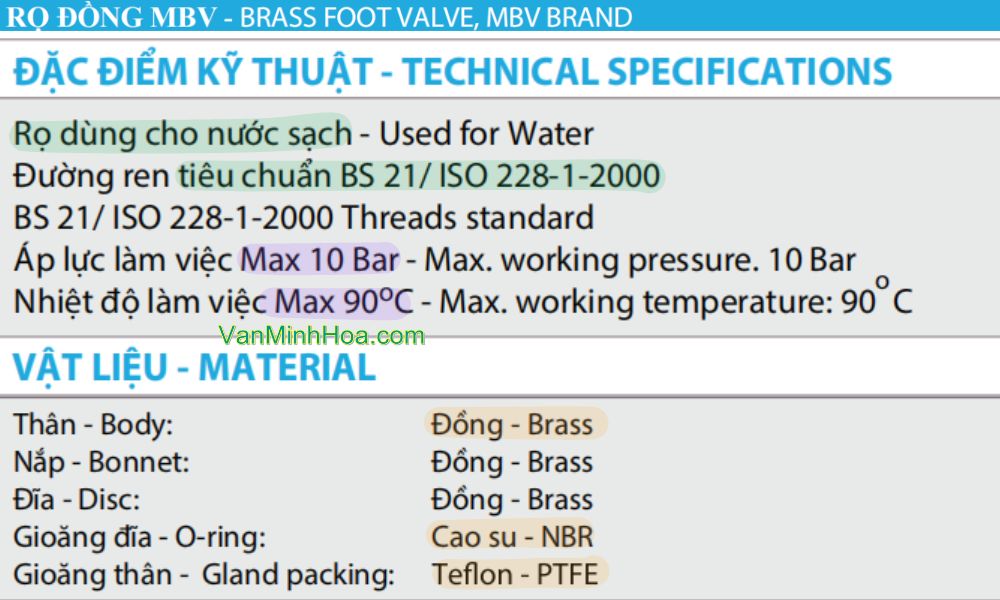 thông số kỹ thuật của rọ mbv dn50