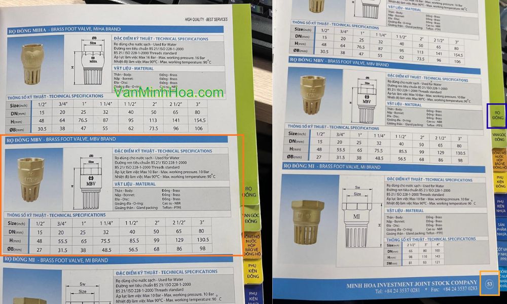 tra cứu rọ mbv dn80 trong catalogue