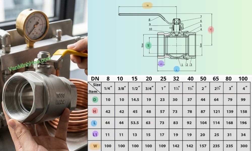 kích thước lắp đặt của van bi miha-in dn80