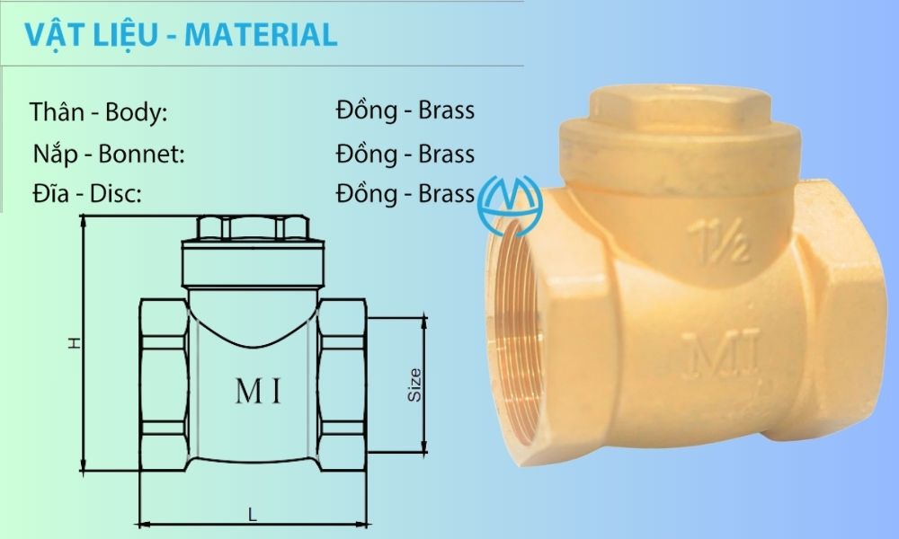 vật liệu van 1 chiều lá mi dn40